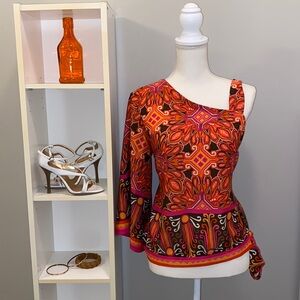 Chicos One shoulder Orange Blouse size 1